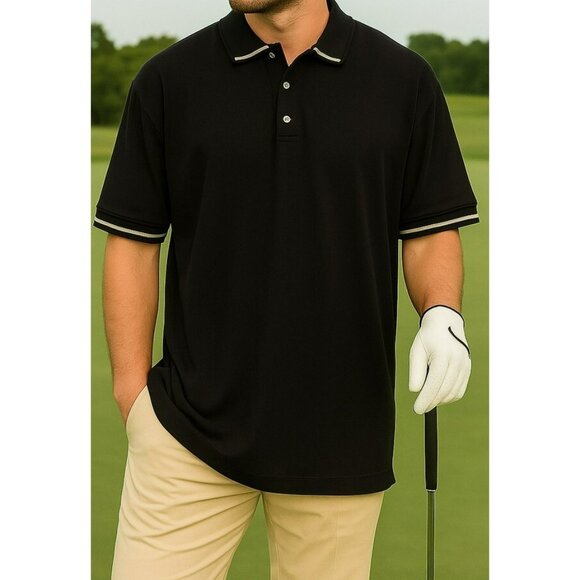 Cutter & Buck Sport Fit India LRG Men Golf Shirt Black Preppy Old Money Casual - Picture 1 of 9